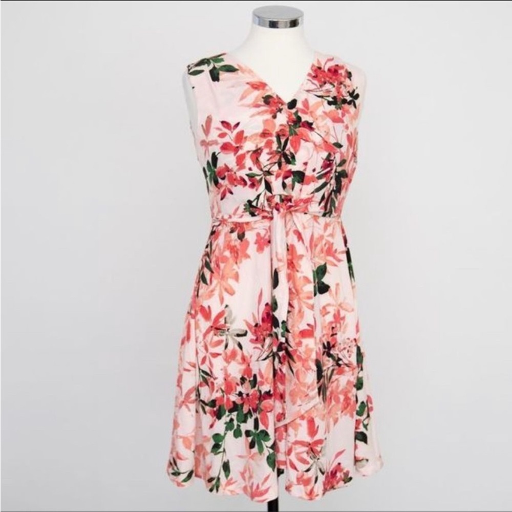 New! Calvin Klein. Watermelon Multi V-neck floral dress.